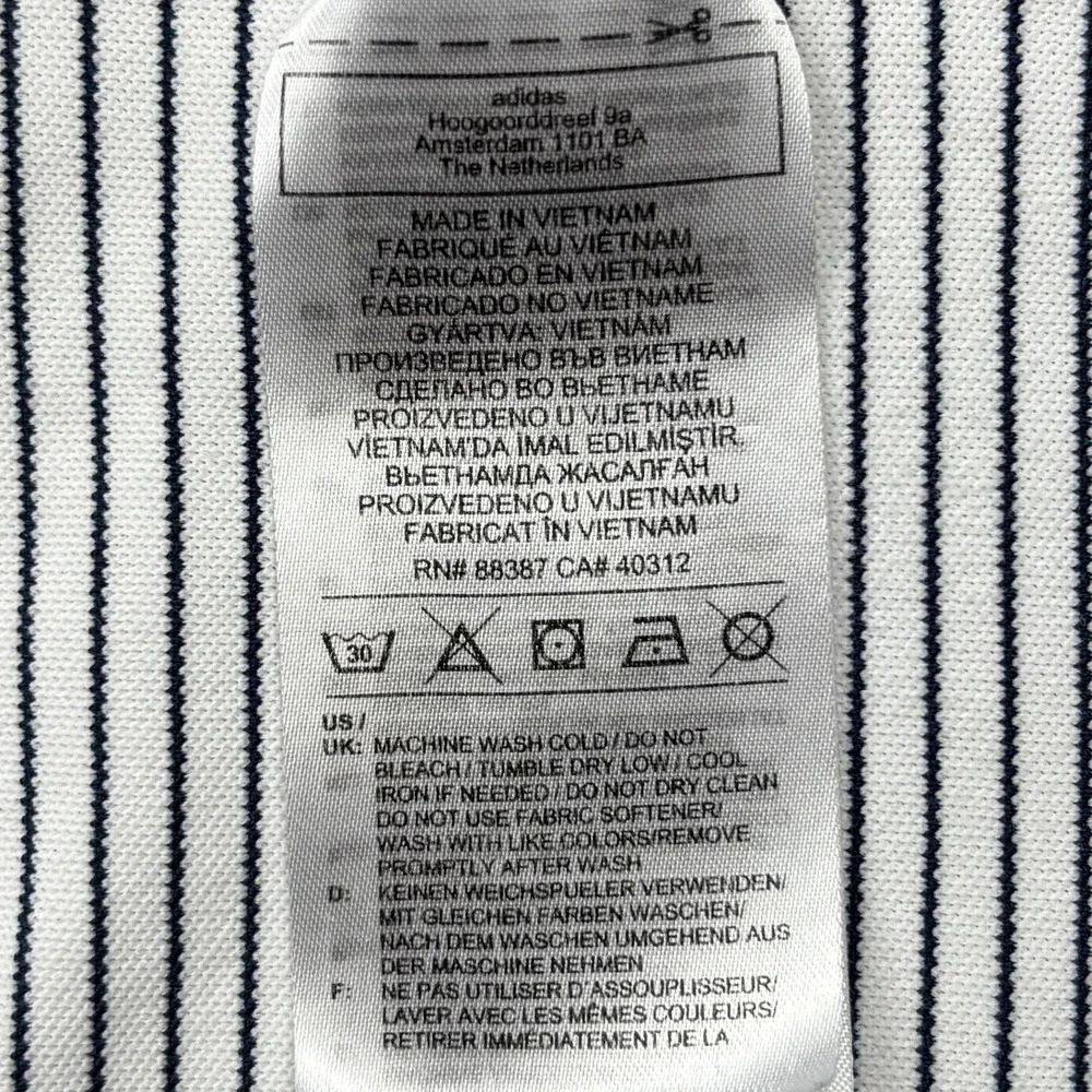 adidas Polo Shirt Mens Large White Navy Striped Golf Performance Short Sleeve L